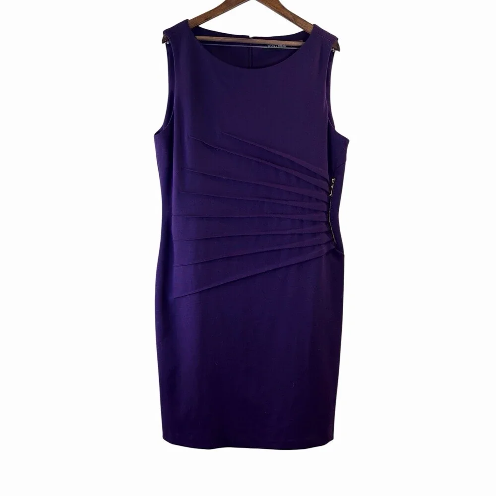Ivanka Trump Purple Sleeveless Sheath Dress Pleated Side Gold Zipper Detail - Picture 2 of 5